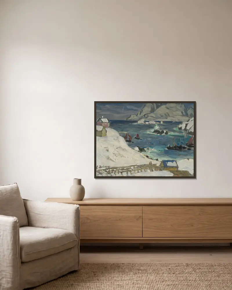 Vor dem Sturm. Studie aus Nordnorwegen von Anna Boberg gerahmt an einer Wand