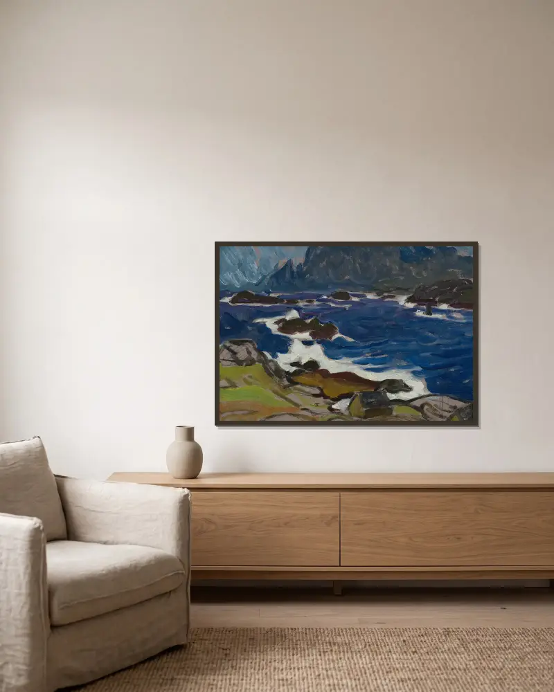 Studie während eines Sturms. Von Lofoten von Anna Boberg gerahmt an einer Wand
