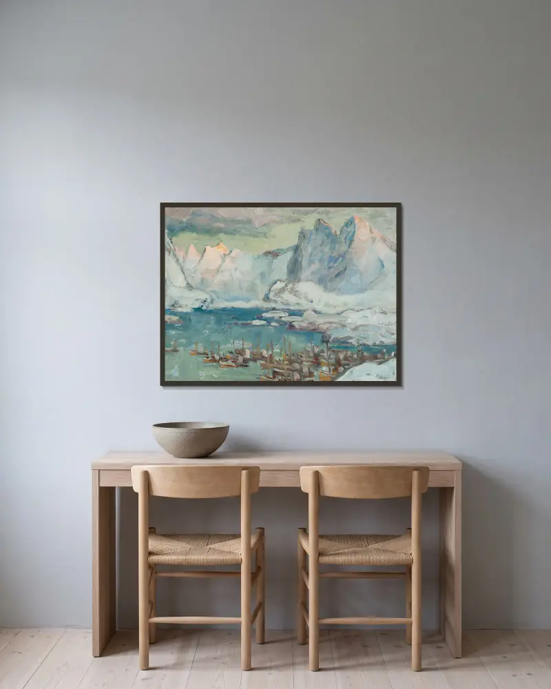 Port w Svolvær u szczytu sezonu rybackiego. Studium z Lofoten, 1934 – nr 2, Anna Boberg w ramie na ścianie
