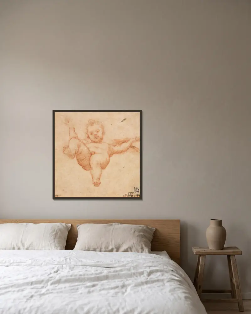 Flying Cupid av Annibale Carracci inramad på en vägg
