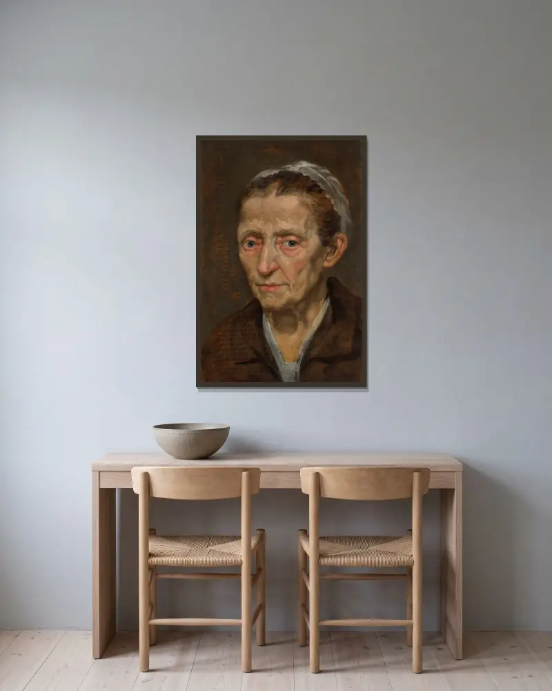 Kvinnohuvud av Annibale Carracci inramad på en vägg