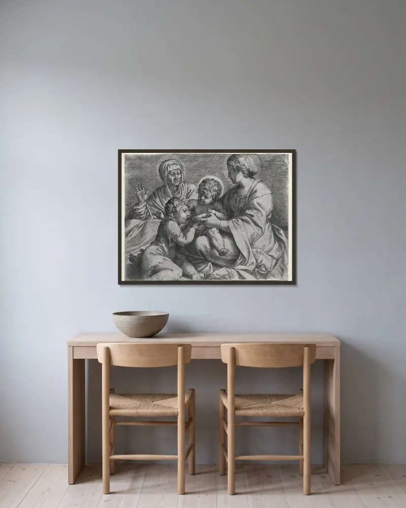 Madonna with the Bowl av Annibale Carracci inramad på en vägg