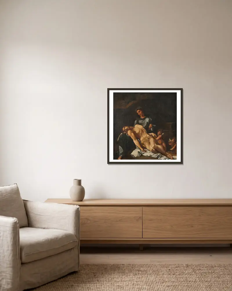 Pietà av Annibale Carracci inramad på en vägg