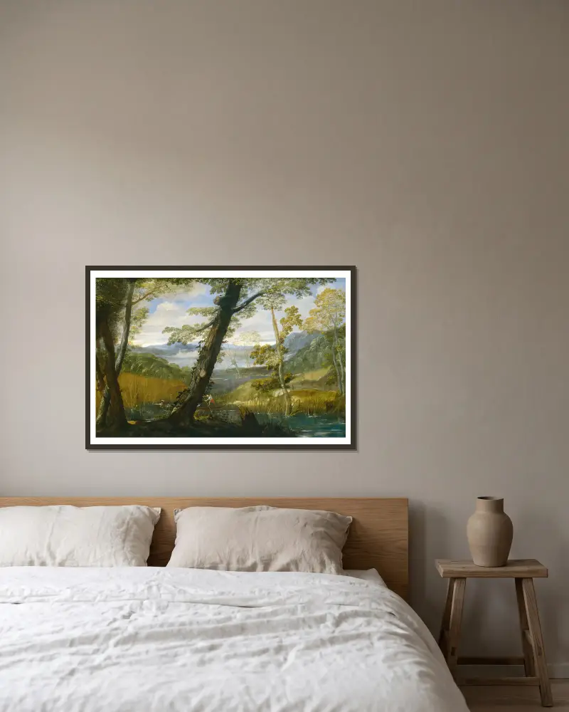 River Landscape av Annibale Carracci inramad på en vägg