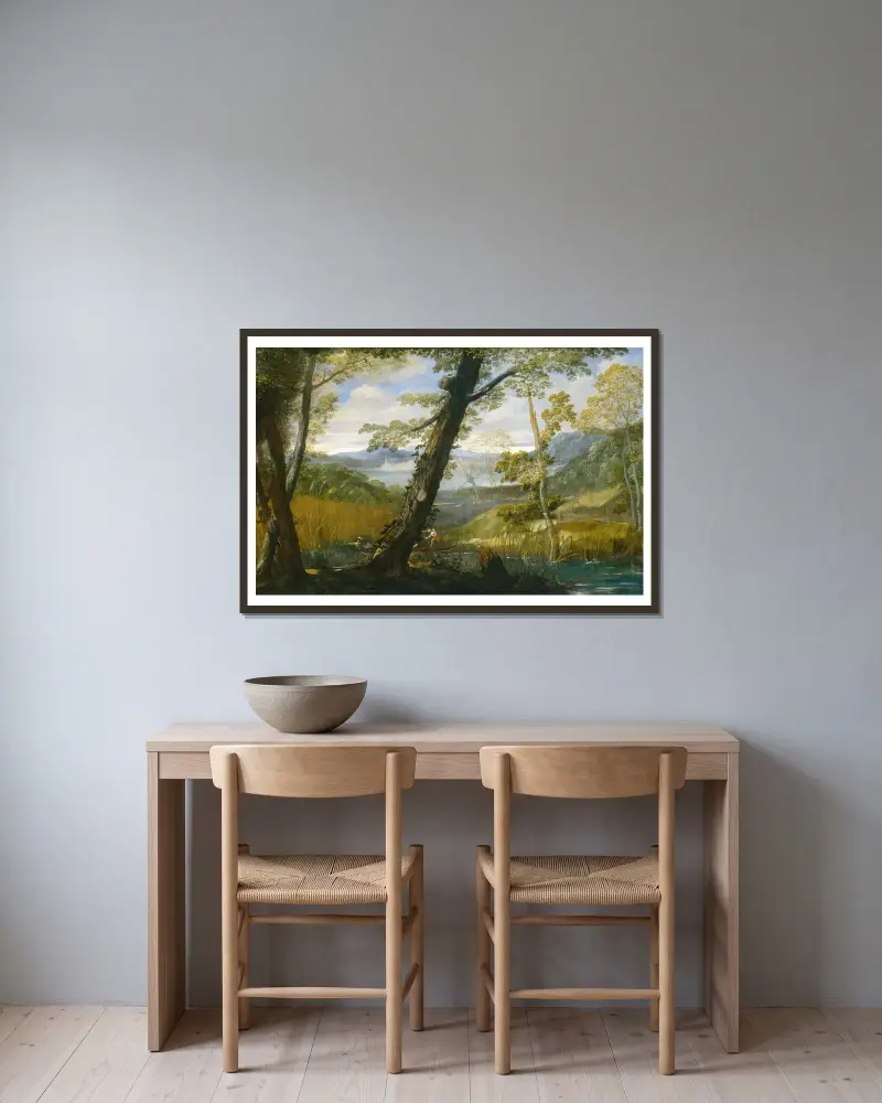 River Landscape av Annibale Carracci inramad på en vägg
