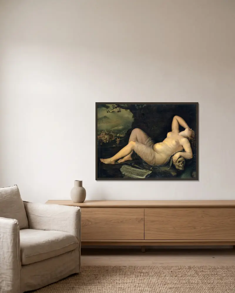 Sömnen, en bild av döden av Annibale Carracci inramad på en vägg