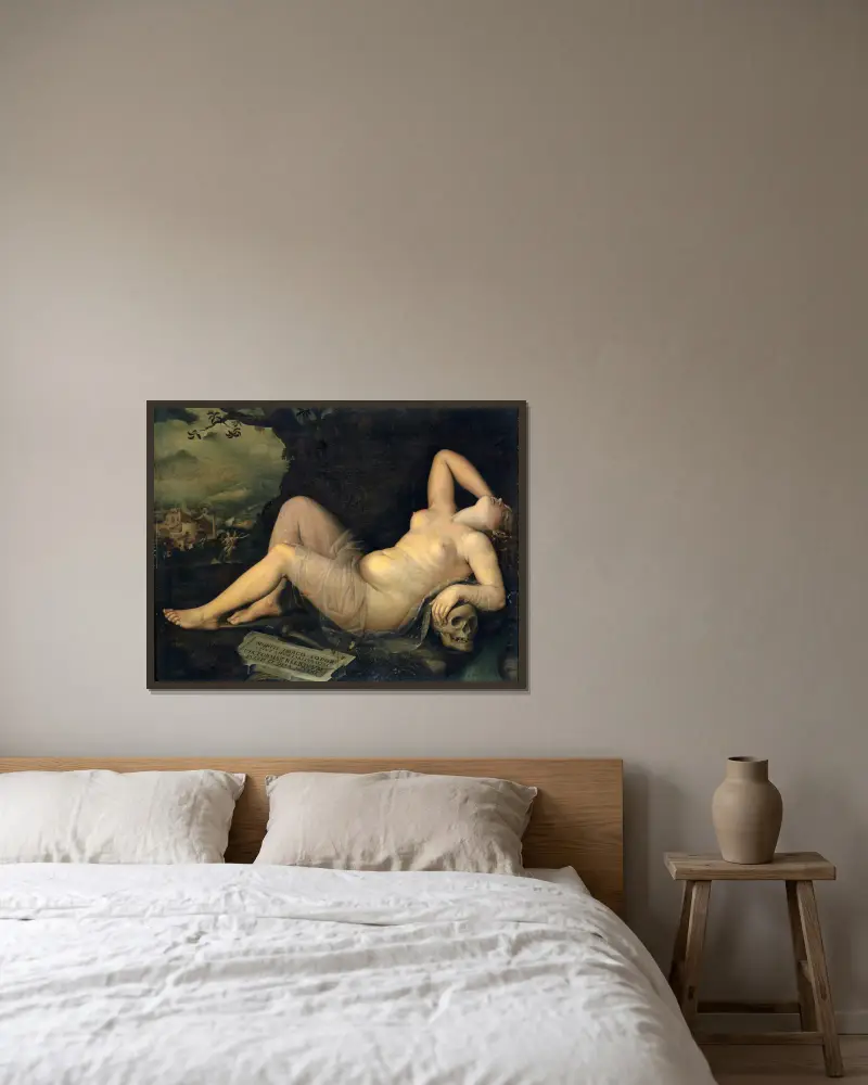 Sömnen, en bild av döden av Annibale Carracci inramad på en vägg