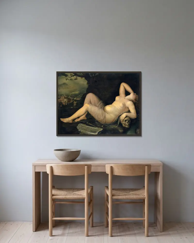 Sömnen, en bild av döden av Annibale Carracci inramad på en vägg