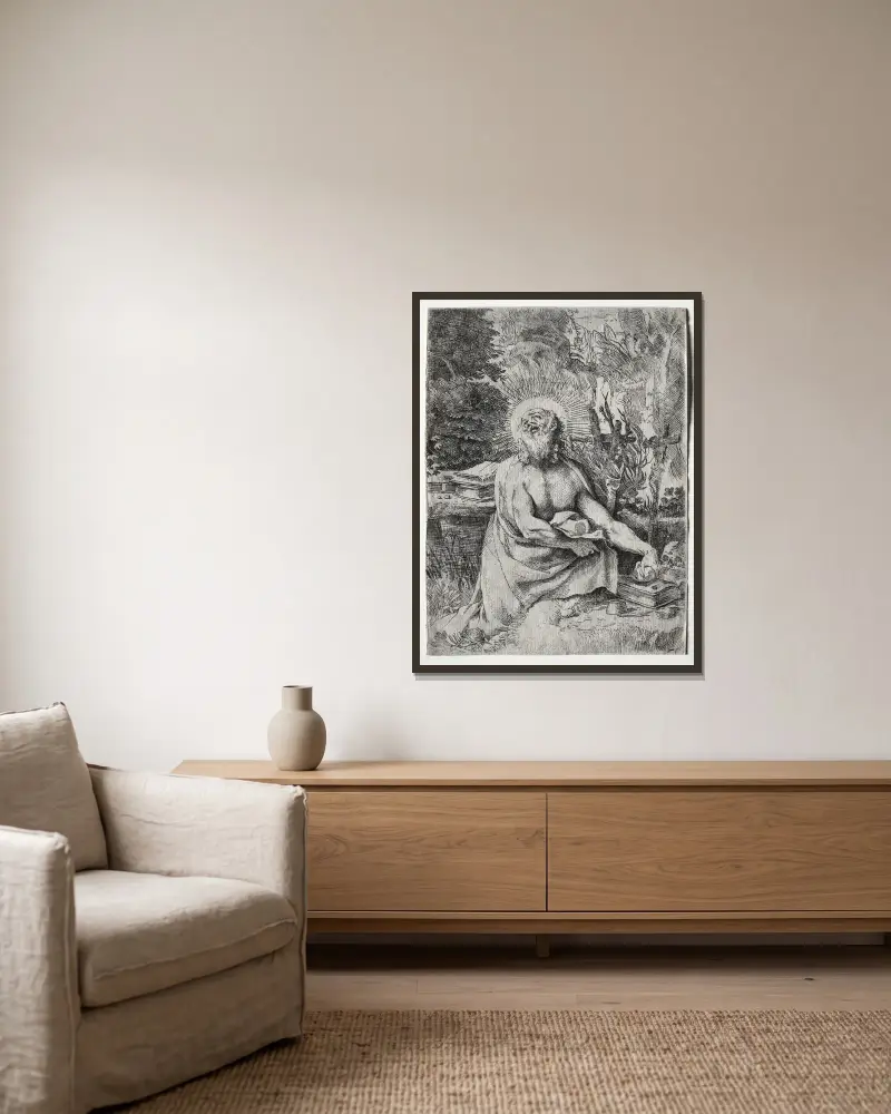 St. Jerome av Annibale Carracci inramad på en vägg