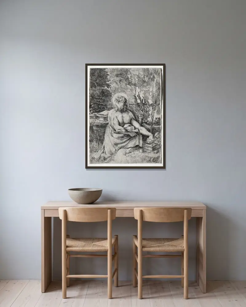 St. Jerome av Annibale Carracci inramad på en vägg