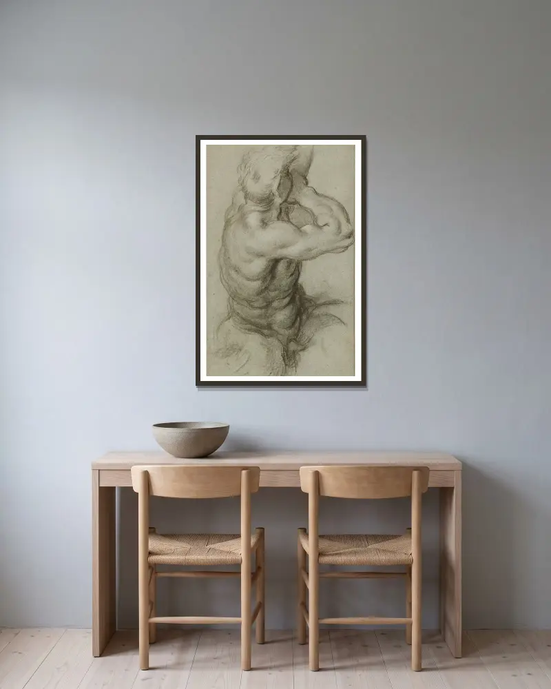 Study of Triton Blowing a Conch Shell av Annibale Carracci inramad på en vägg