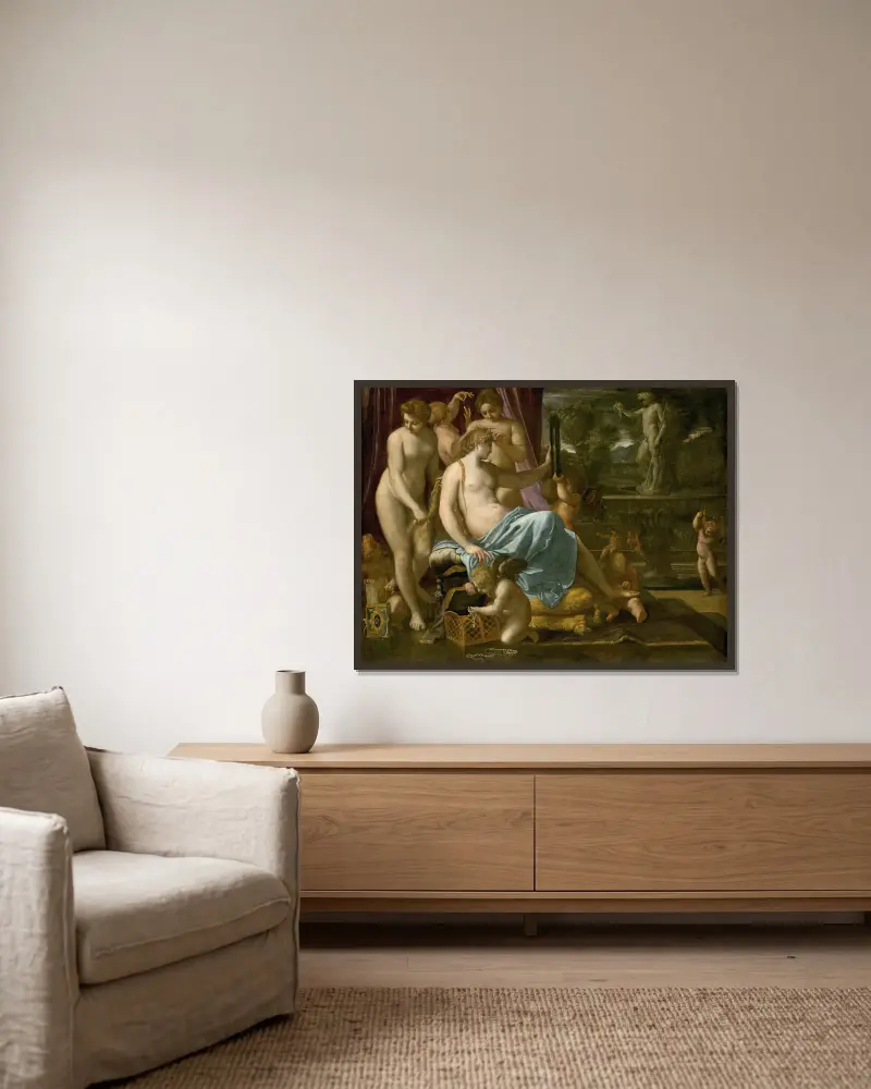 Venus Adorned By The Graces av Annibale Carracci inramad på en vägg