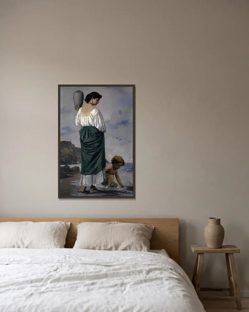 På stranden, fiskarflicka i Antium av Anselm Feuerbach inramad på en vägg