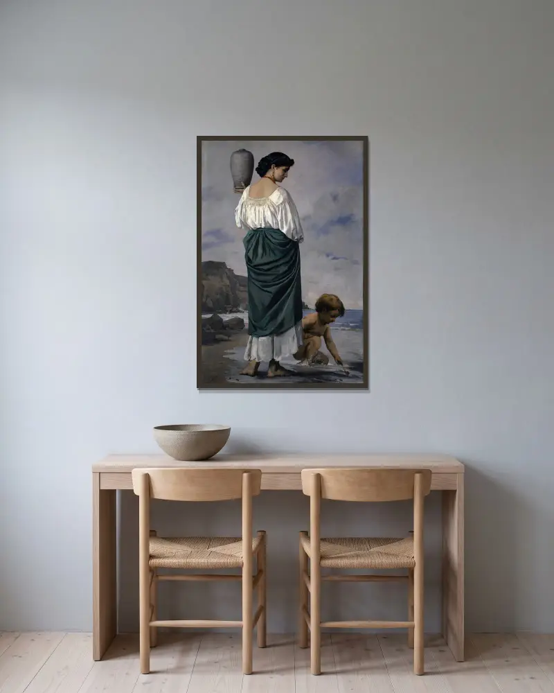 På stranden, fiskarflicka i Antium av Anselm Feuerbach inramad på en vägg