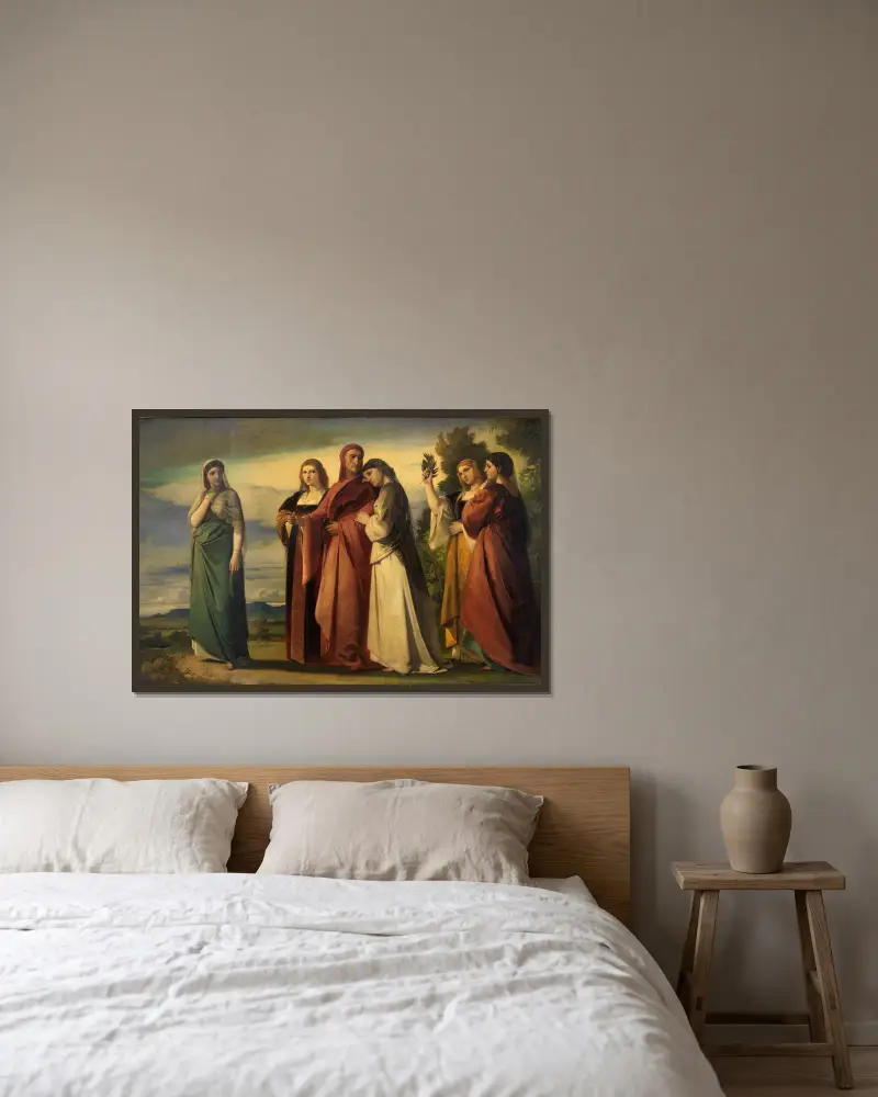 Dante och de ädla kvinnorna i Ravenna av Anselm Feuerbach inramad på en vägg