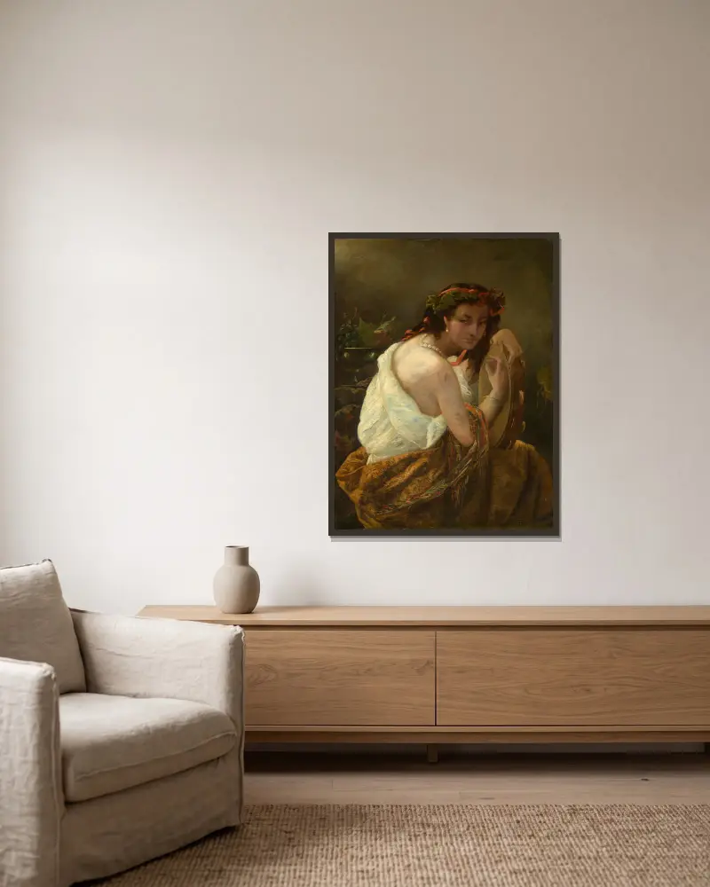 Zigenerska med tamburin av Anselm Feuerbach inramad på en vägg
