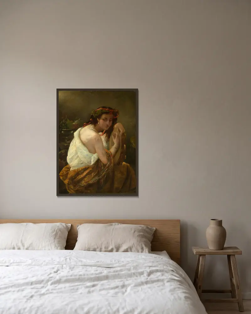 Zigenerska med tamburin av Anselm Feuerbach inramad på en vägg