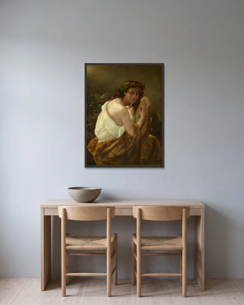 Zigenerska med tamburin av Anselm Feuerbach inramad på en vägg