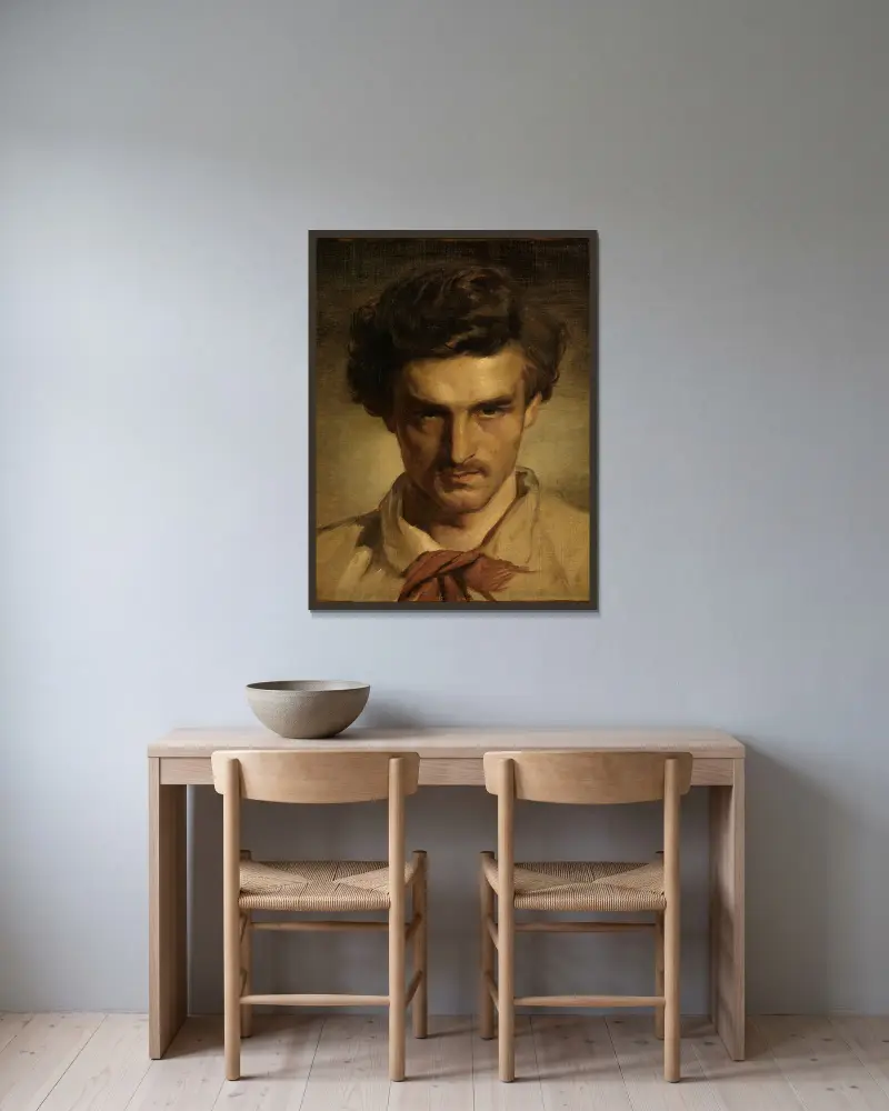 Jugendliches Selbstbildnis av Anselm Feuerbach inramad på en vägg