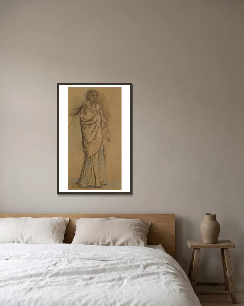 Medea mit ihrem schlafenden jüngeren Sohn im Arm von Anselm Feuerbach gerahmt an einer Wand