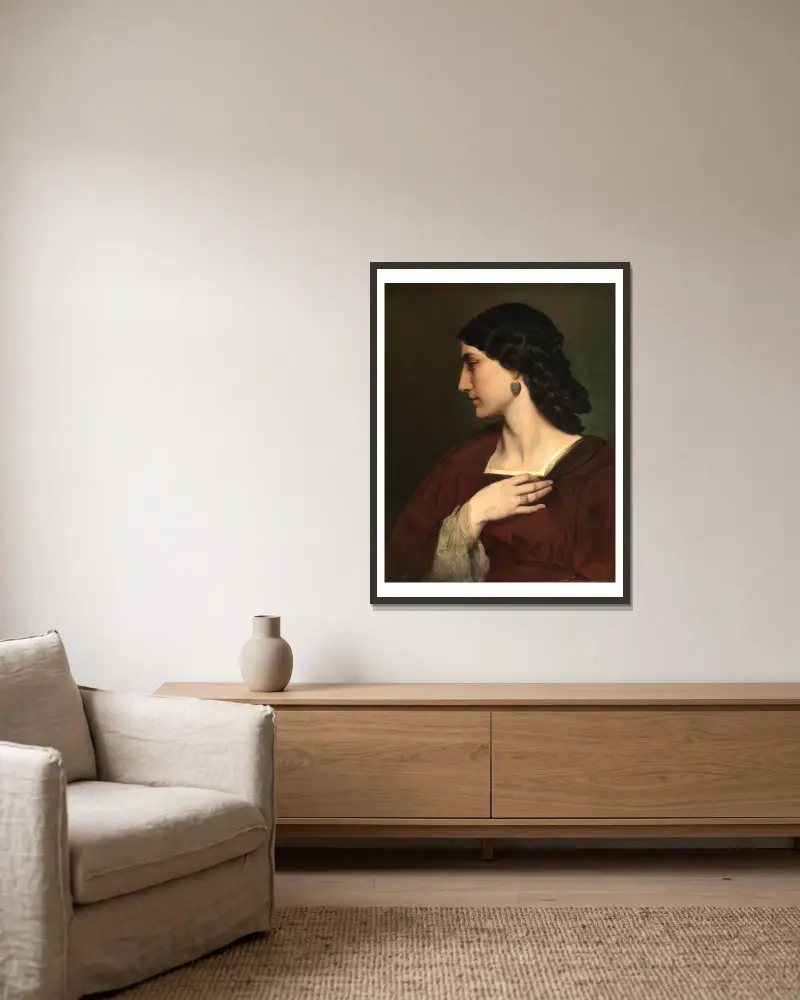 Porträtt av Nanna Risi av Anselm Feuerbach inramad på en vägg