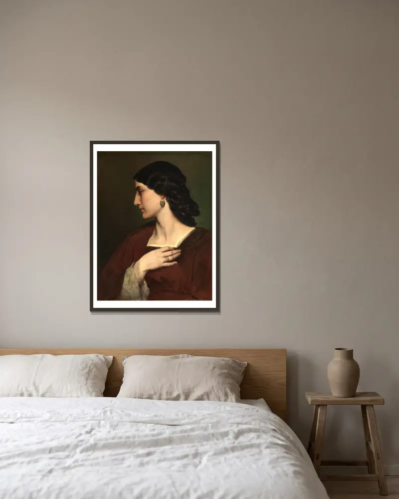Porträtt av Nanna Risi av Anselm Feuerbach inramad på en vägg