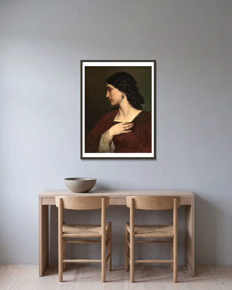 Porträtt av Nanna Risi av Anselm Feuerbach inramad på en vägg
