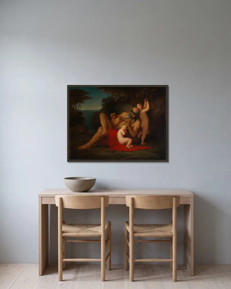 Silen med sovande Bacchusgosse av Anselm Feuerbach inramad på en vägg