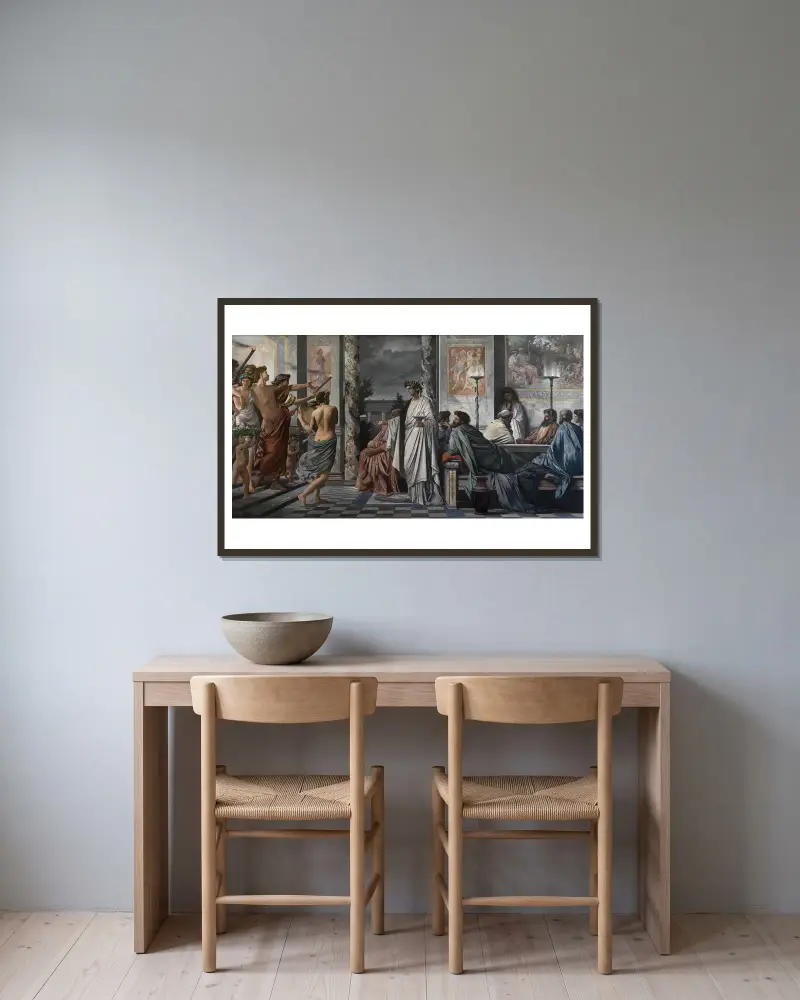 Platons Gastmahl von Anselm Feuerbach gerahmt an einer Wand