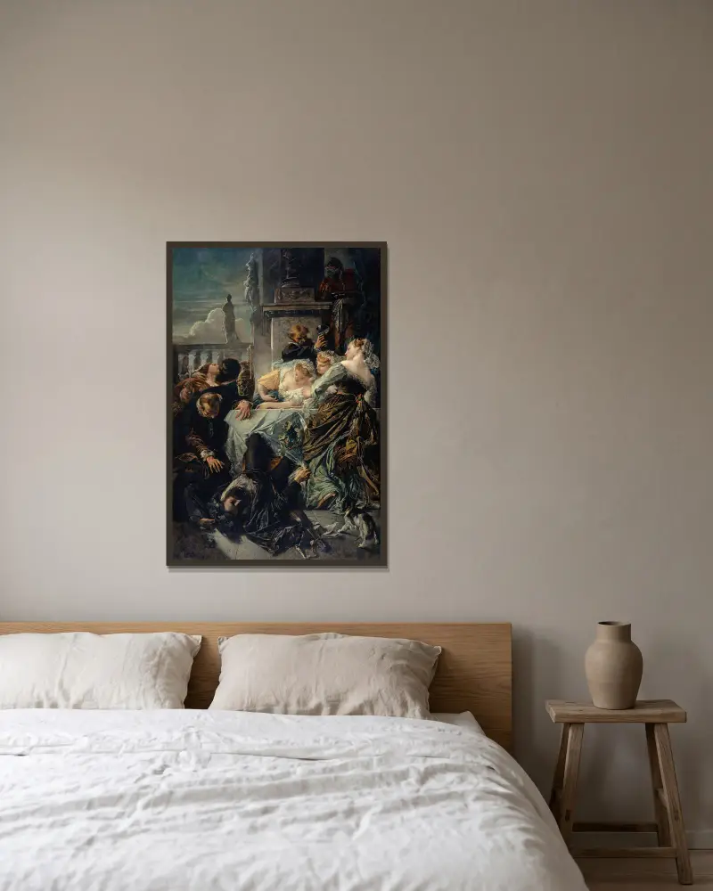 Pietro Aretinos död av Anselm Feuerbach inramad på en vägg