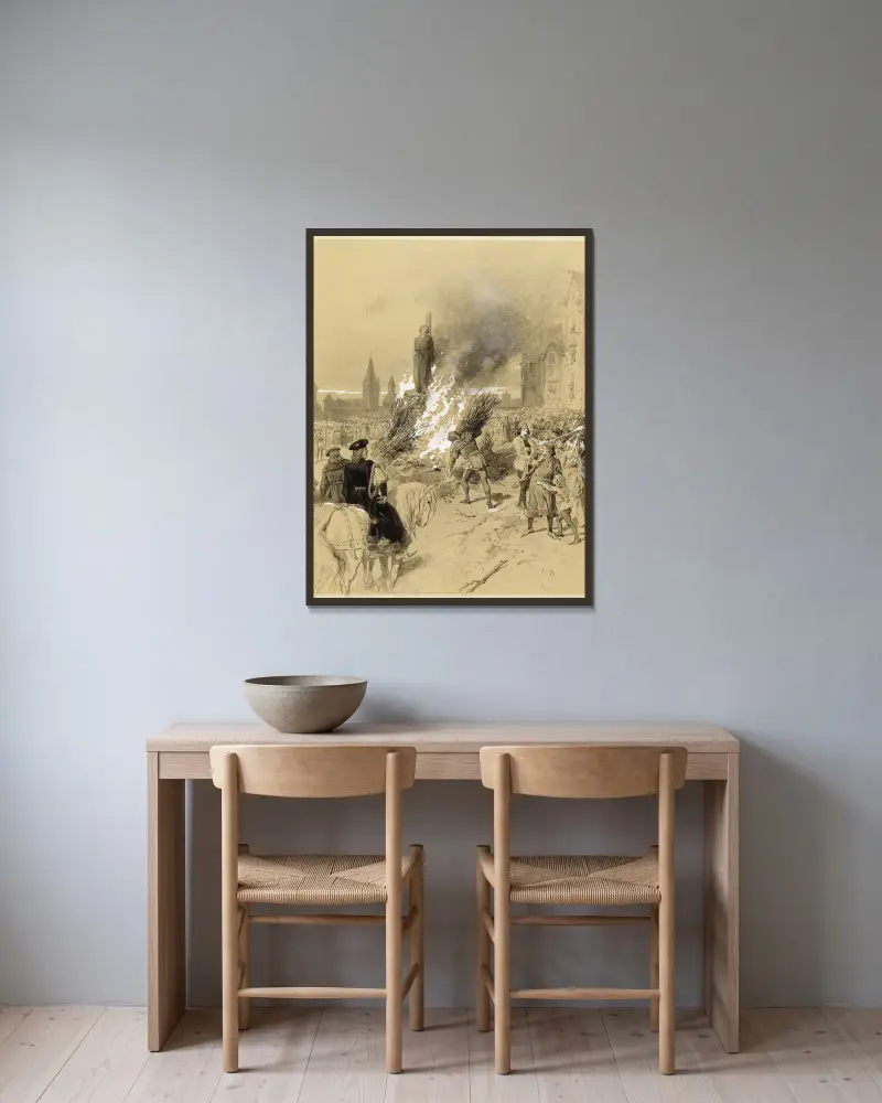 Das höchste Erbarmen, Jan Hus von Émile-Antoine Bayard gerahmt an einer Wand