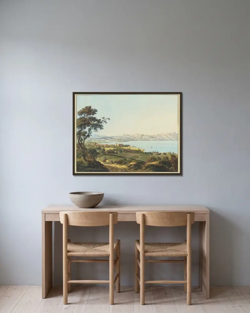 Vue de Morges av Jean-Antoine Linck inramad på en vägg