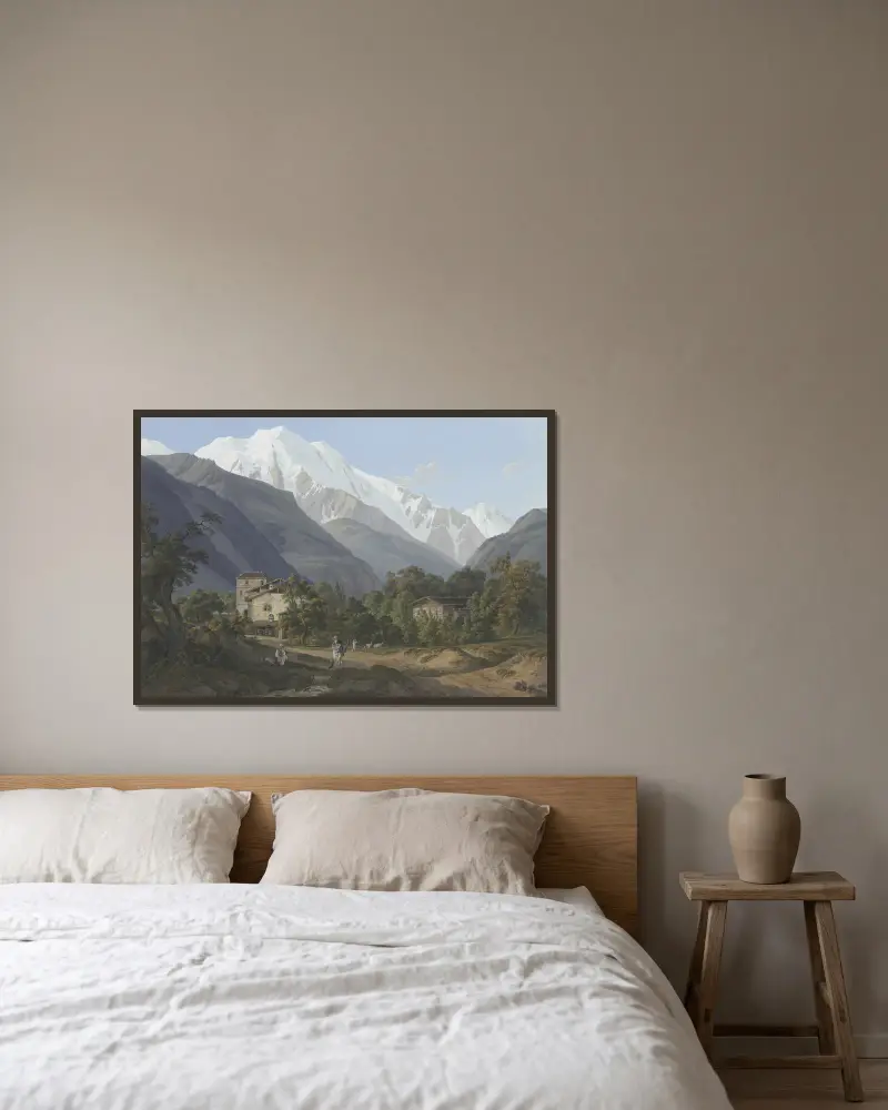 Blick auf St. Gervais, die Aiguille Blanche und den Bonhomme von Jean-Antoine Linck gerahmt an einer Wand
