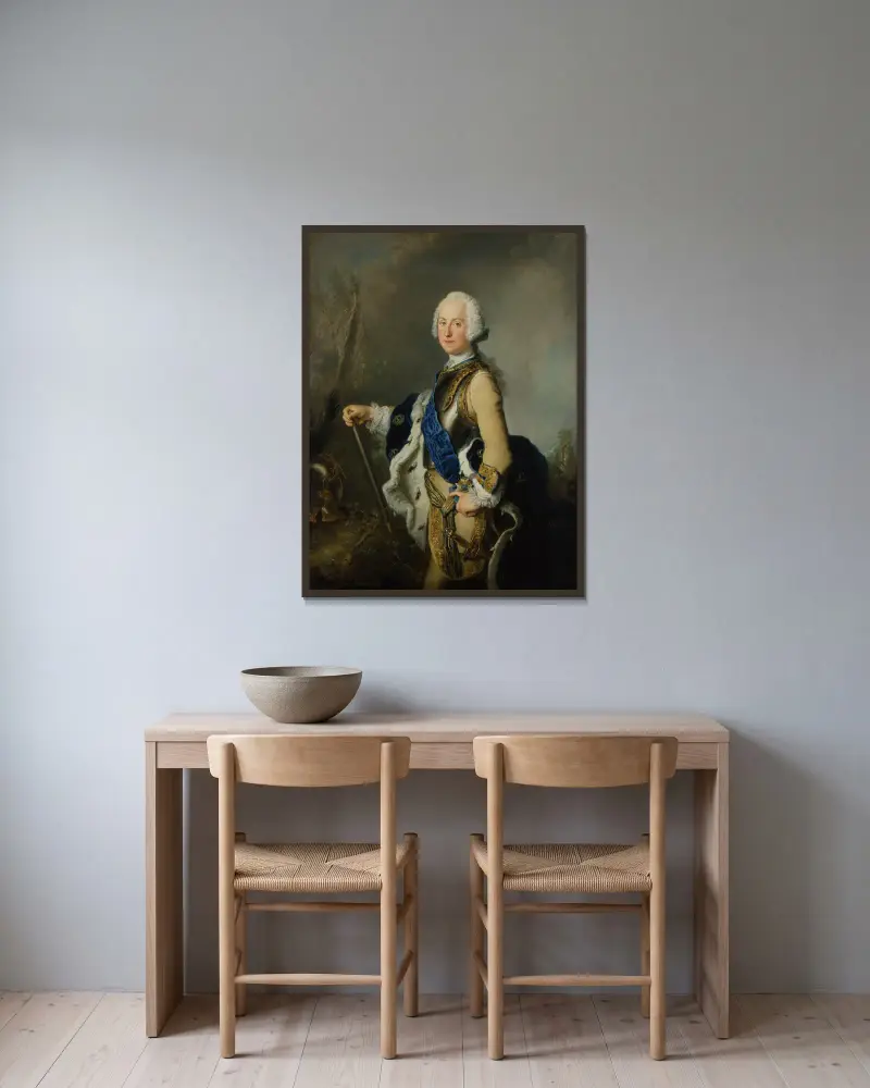 Adolf Fredrik av Sverige av Antoine Pesne inramad på en vägg