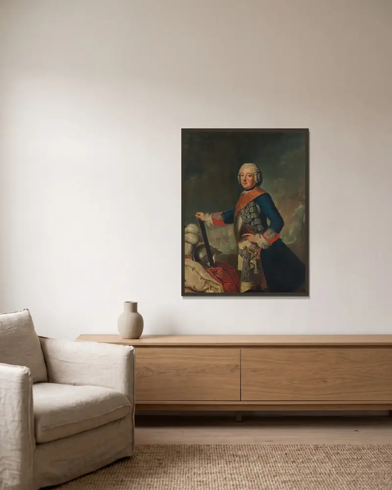 Fredrik II den store av Antoine Pesne inramad på en vägg