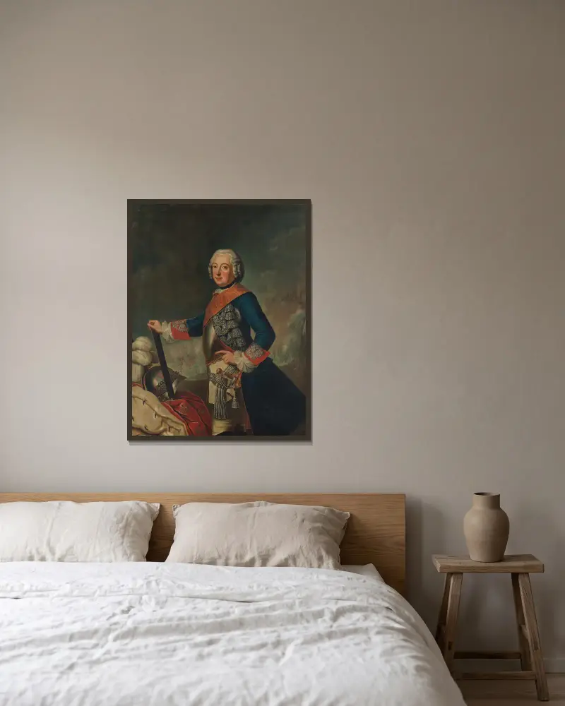 Fredrik II den store av Antoine Pesne inramad på en vägg