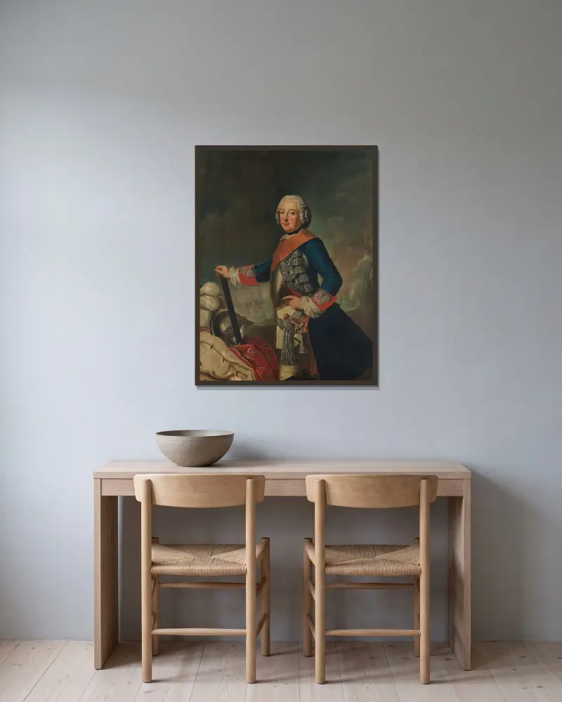 Fredrik II den store av Antoine Pesne inramad på en vägg