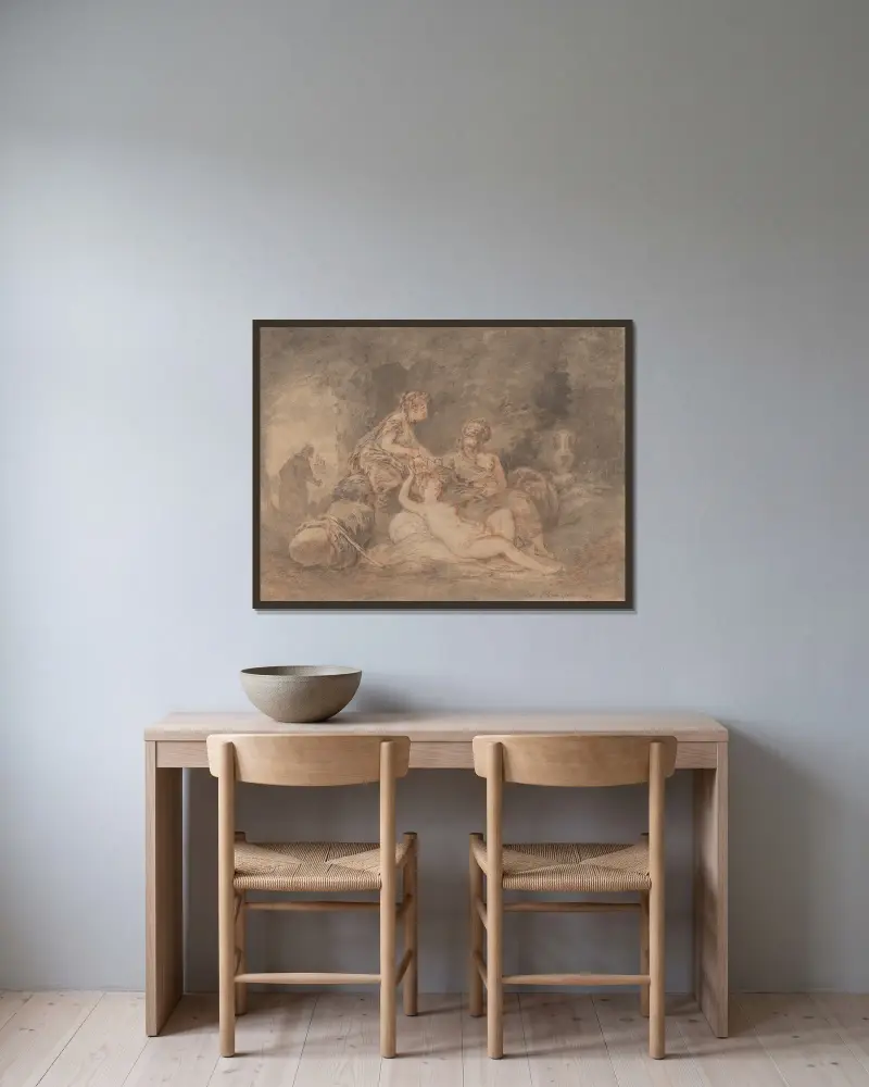 Lot och hans döttrar av Antoine Pesne inramad på en vägg