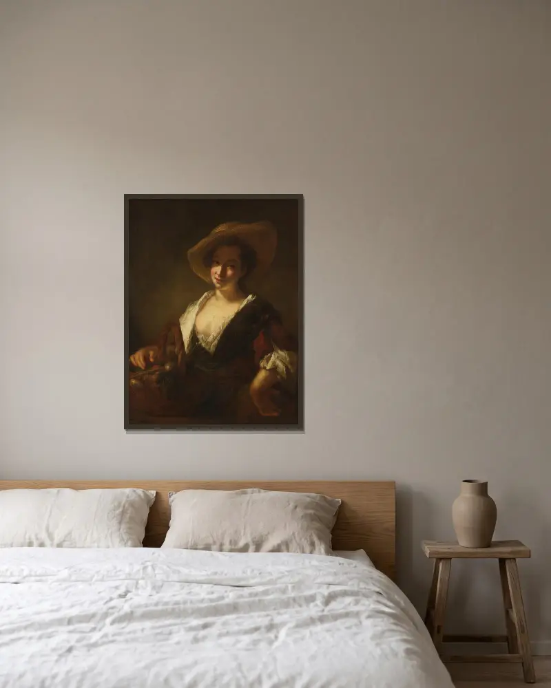 Mädchen mit einem Gemüsekorb von Antoine Pesne gerahmt an einer Wand