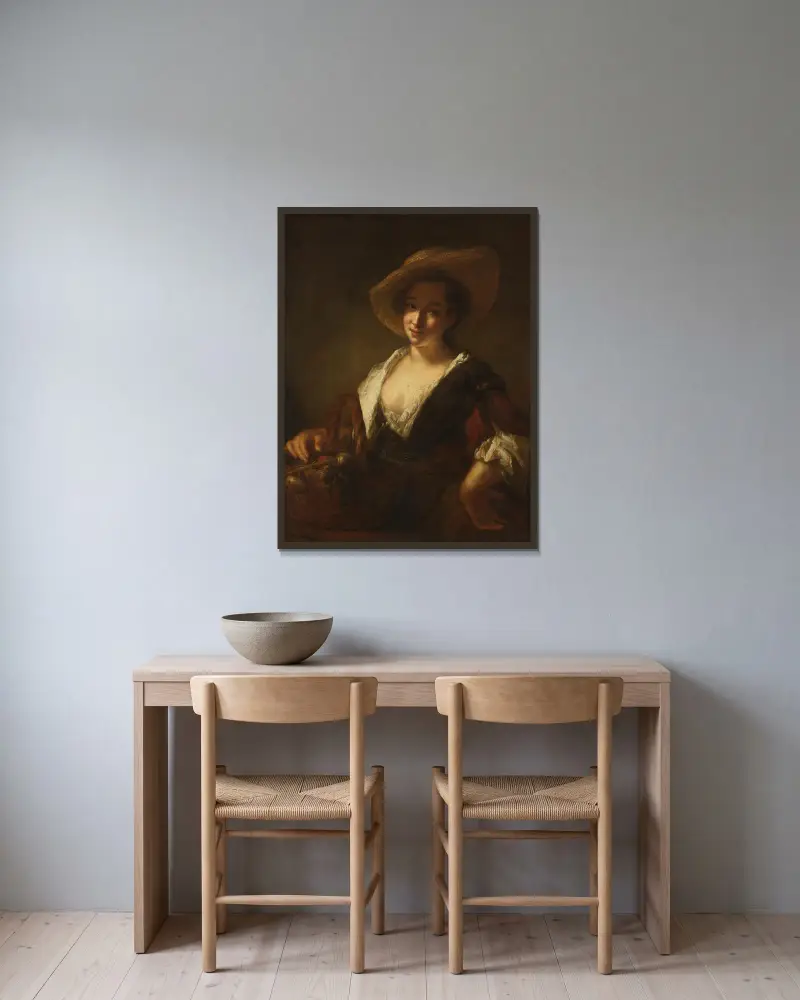 Mädchen mit einem Gemüsekorb von Antoine Pesne gerahmt an einer Wand