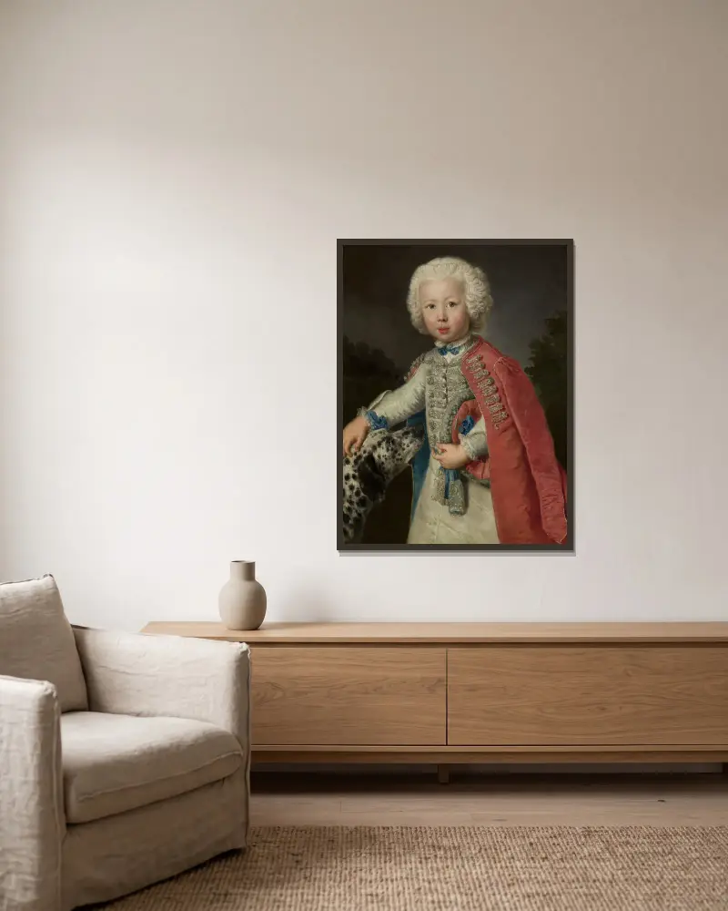 Porträtt av en pojke av Antoine Pesne inramad på en vägg