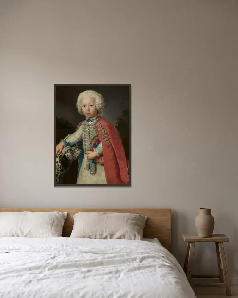 Porträtt av en pojke av Antoine Pesne inramad på en vägg