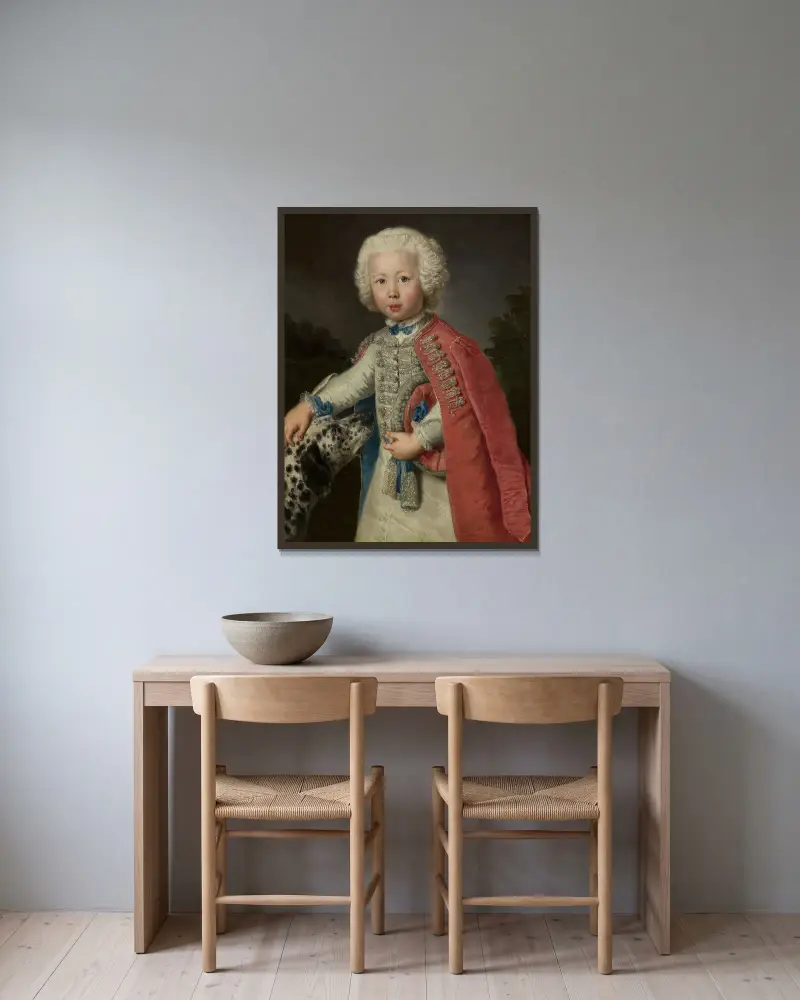 Porträtt av en pojke av Antoine Pesne inramad på en vägg