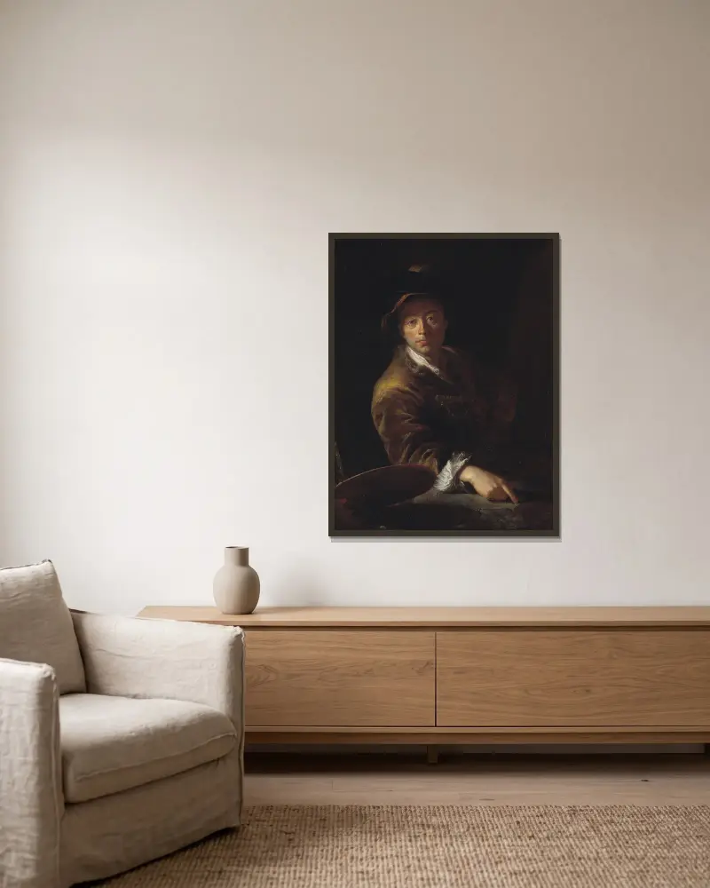 Porträtt av en målare (förmodligen C. L. Agricola, 1667–1719) av Antoine Pesne inramad på en vägg