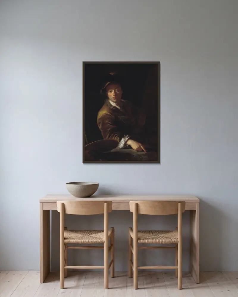 Porträtt av en målare (förmodligen C. L. Agricola, 1667–1719) av Antoine Pesne inramad på en vägg