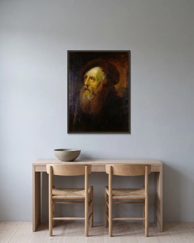 Porträtt av en gammal jude av Antoine Pesne inramad på en vägg
