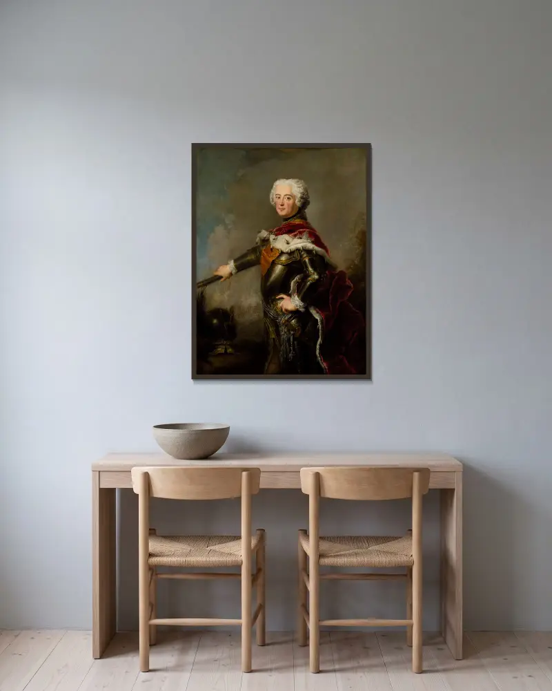 Porträtt av Fredrik II av Preussen av Antoine Pesne inramad på en vägg