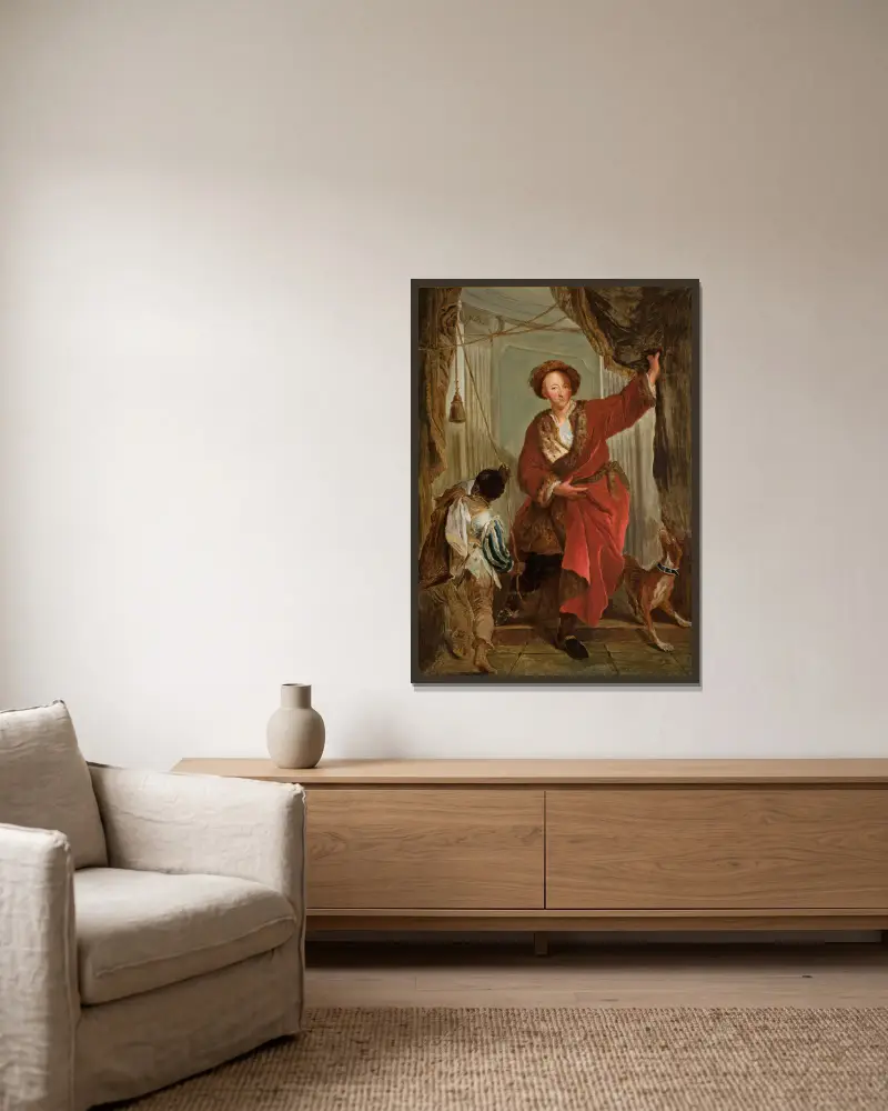 Porträt des Friedrich Ernst von Knyphausen (1678–1731) von Antoine Pesne gerahmt an einer Wand