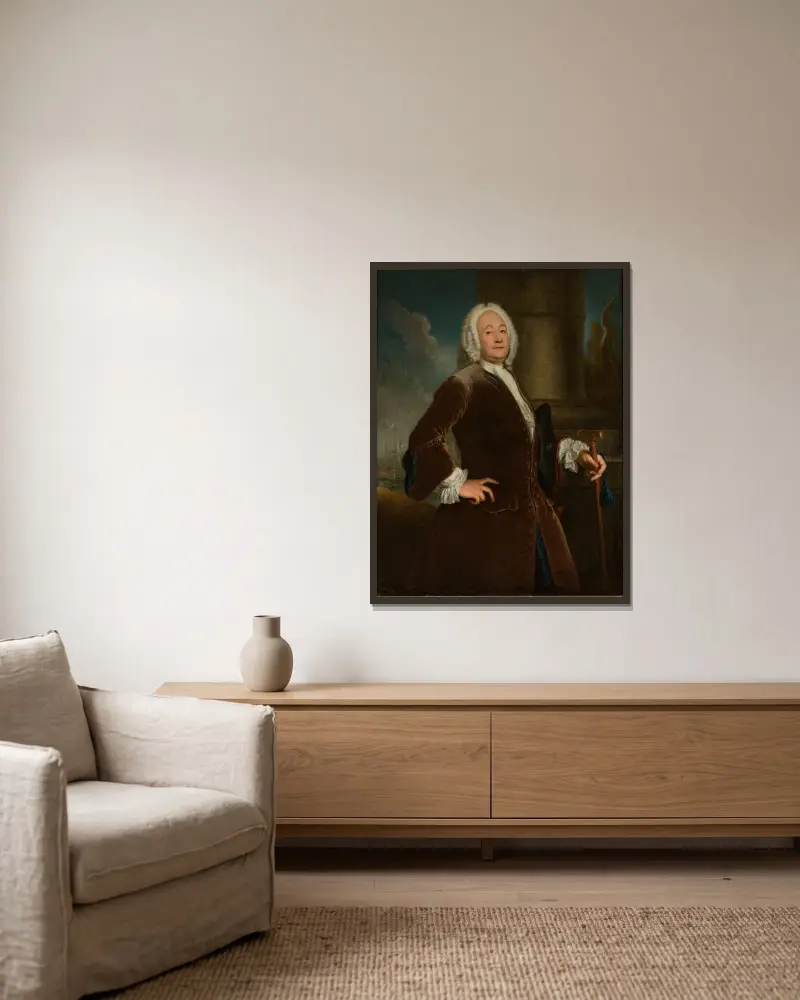 Porträtt av Heinrich Voguell av Antoine Pesne inramad på en vägg