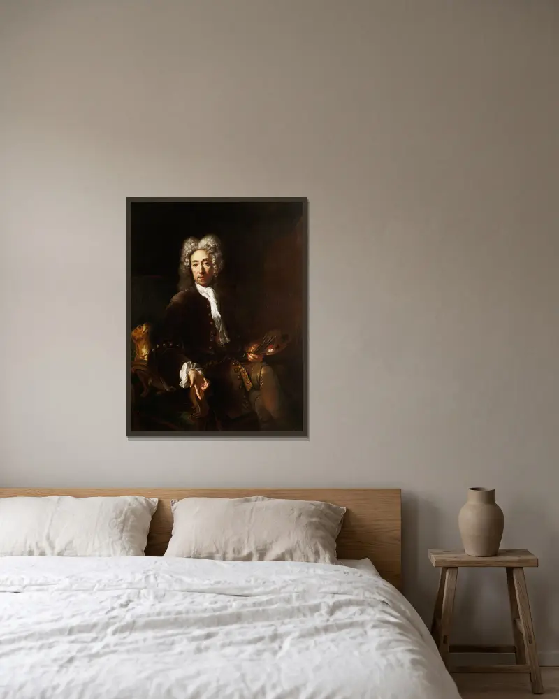 Porträtt av Jean Baptiste Gayot Dubuisson av Antoine Pesne inramad på en vägg